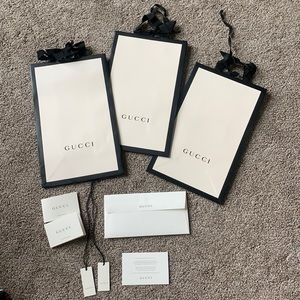 3Gucci shopping bags 14”T X 9”W see pics-some wear